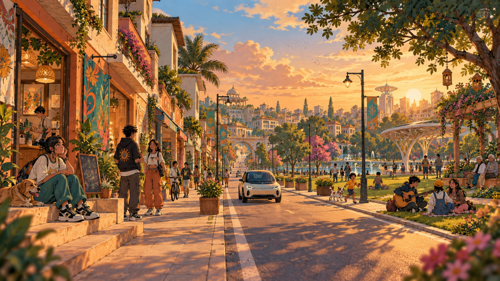 An original sunlit anime boulevard in Dandy Land